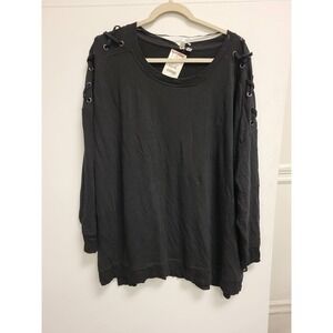 Cable Gauge Woman 1X Black Top Long Sleeve Lace Up Detail‎ Plus Size Shirt